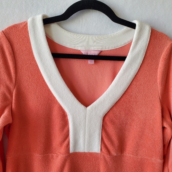 RARE Lilly Pulitzer Terrycloth Dress Medium Swim Coverup Tangerine White‎ Beach - Picture 4 of 12
